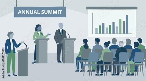 Annual summit with business speakers presenting to an engaged audience