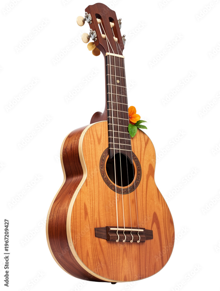 Fototapeta premium Beautiful Wooden Ukulele with Floral Accent