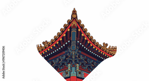 Ornate traditional building eaves with intricate decorations and roof figures