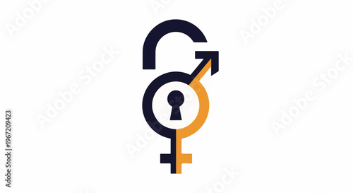 Open lock with female and male gender symbols and keyhole