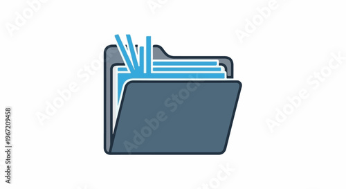 Open file folder icon with blue papers and tabs protruding