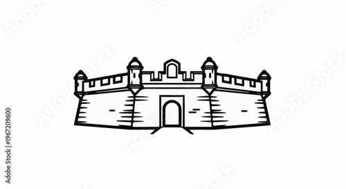 Ornate fortress with turrets, arched gateway, and crenellated walls