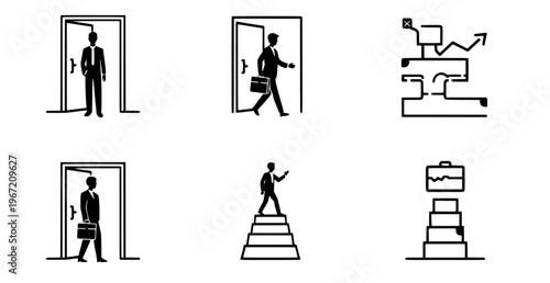 Business Aspirations in Silhouette: A curated collection of conceptual illustrations depicting the journey of the professional, from opportunity to growth.