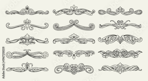 Ornate, decorative dividers with swirling, vintage-inspired flourishes and flourishes