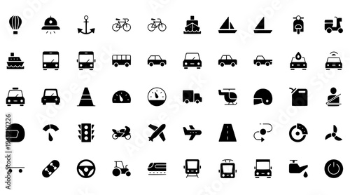 Transport bus truck train public line icons set. Motorcycle vehicle subway car bicycle plane symbol icon