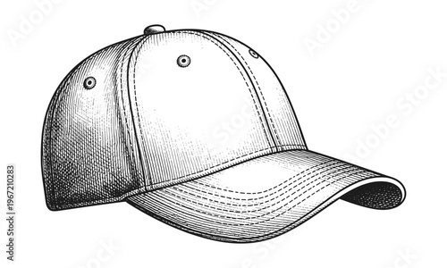 Baseball cap, hand drawn sketch style isolated vector illustration of hat.