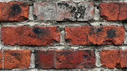 Detailed Close-Up of Weathered Red Brick Wall Texture in Urban Environment