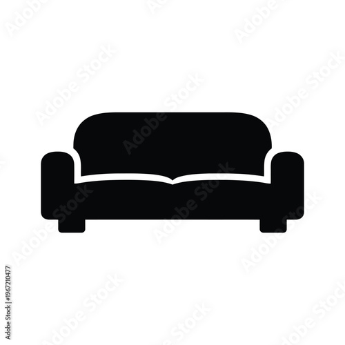 Black silhouette icon of a comfortable sofa or couch for living room interior design.
