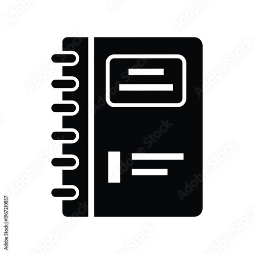 Minimalist black spiral notebook icon for business planning, educational journaling, and personal organization on a white background