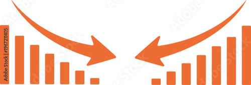 Declining bar chart vector with downward arrows, financial loss graph illustration, negative trend analysis design