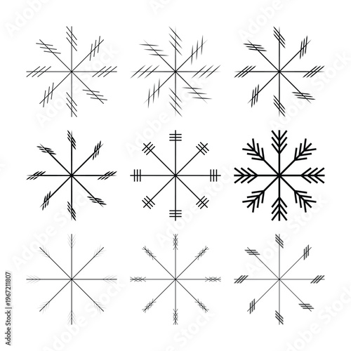 Minimal Snowflake Line Art Set