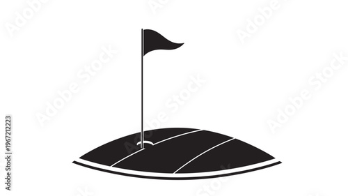 Golf flag icon with a stylized green mound, representing a hole on a golf course with clean lines and a simple design for sports or recreation themes.