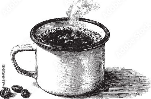 Vector illustration of a vintage enamel camping mug. This vector illustration can be used in any size you like for advertising, logos, and other work.	
