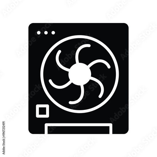 Professional computer graphics card icon featuring a central cooling fan and circuit board details, ideal for gaming hardware, PC building, and technology interface design.