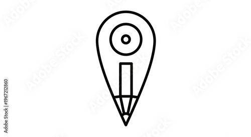 Minimalist Location Pin Icon with Target Symbol in Center, isolated white background.