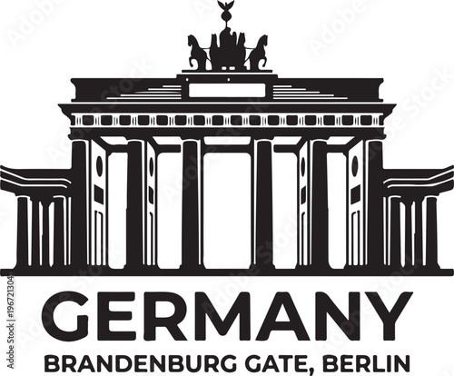 Iconic black silhouette of Brandenburg Gate in Berlin, Germany, famous landmark and symbol