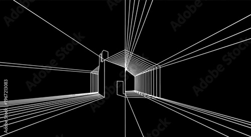 Abstract Linear Perspective Tunnel on Black Background