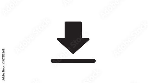 Arrow down icon with a horizontal line below, symbolizing download and data transfer on a white background.