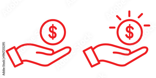 icon set of hands holding dollar bills, vector illustration