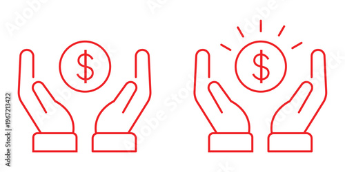 Vector icon illustration of a hand holding a money bag with a heart, symbolizing charitable giving, financial donation, and philanthropic support