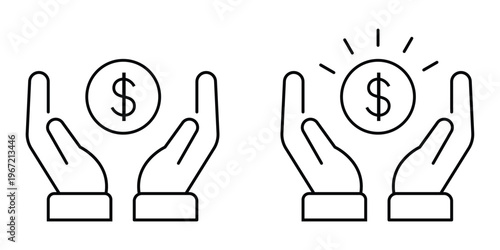 Vector icon illustration of a hand holding a money bag with a heart, symbolizing charitable giving, financial donation, and philanthropic support