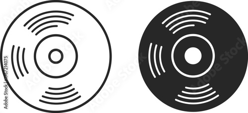 Vinyl record icon vector set with line and solid styles, music disc illustration