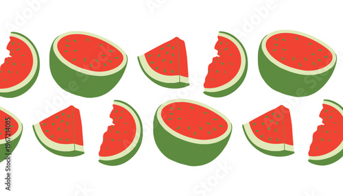 Watermelon slices illustration with green rind and red pulp