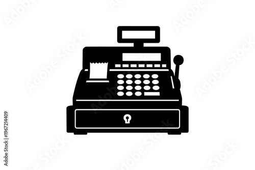 Vintage cash register silhouette with display and receipt icon