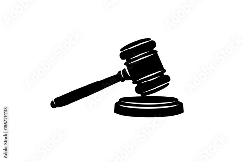 Black and white gavel icon symbolizing justice and law