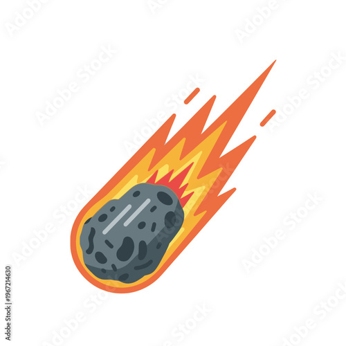 Fiery meteoroid illustration on white background for science and space concepts