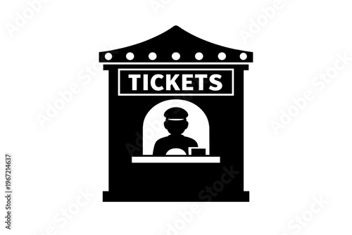 Ticket booth silhouette with attendant in cap