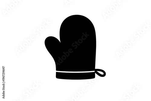 Silhouette of an oven mitt with loop on white background