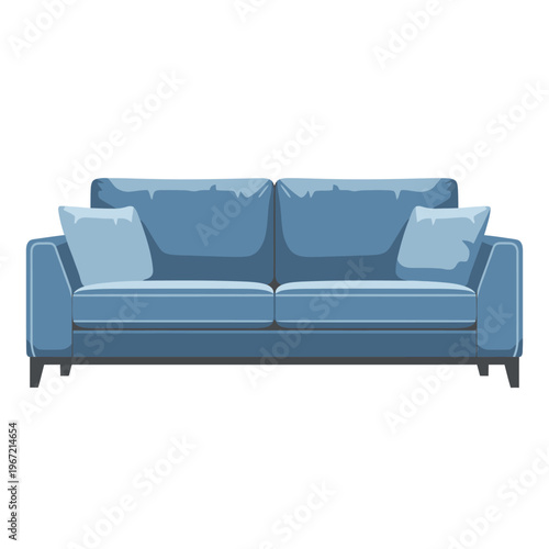 Modern blue sofa illustration for home interior design isolated on white