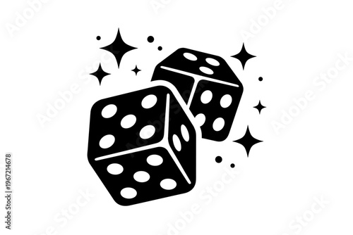 Two sparkling dice with stars in a minimalist design