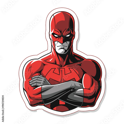 A powerful superhero in red costume with a bat-like symbol. sticker