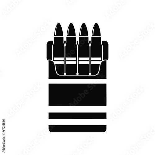 Conceptual black silhouette icon of bullets inside a cigarette pack representing the lethal health risks and deadly consequences of smoking addiction.