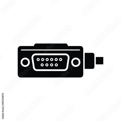 Black minimalist VGA port icon representing legacy computer hardware connectivity and analog video transmission for technical documentation and interface design.