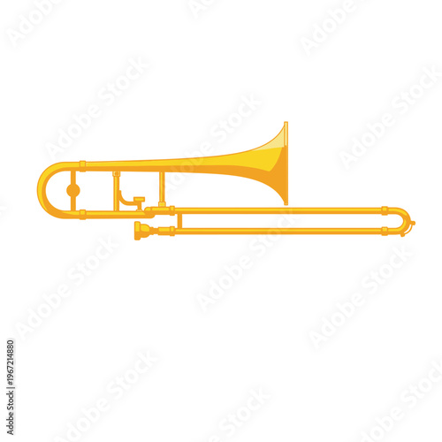 Golden trombone musical instrument isolated on white background