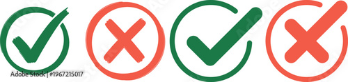 Checkmark and x symbols in colored ovals a visual representation of approval and rejection
