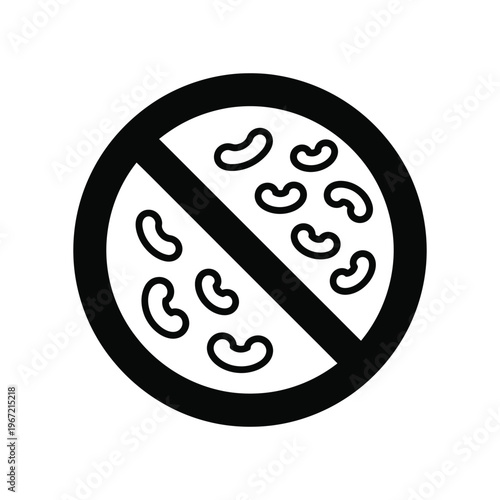 Minimalist antibacterial and germ protection icon designed for medical safety labels and sanitary product packaging to communicate hygiene standards and disease prevention.