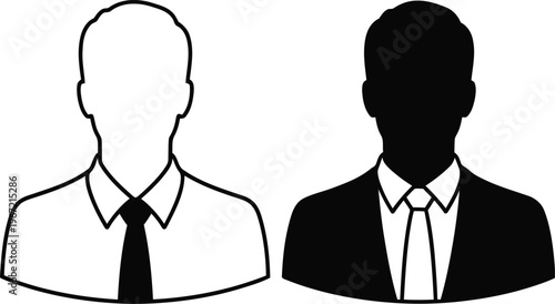 Two male profile silhouettes one white one black representing duality