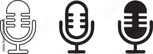Microphone Icon Set – Outline and Solid Mic Vector Icons for Audio, Podcast, Voice Recording, UI Design
