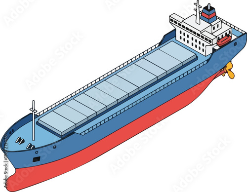 Isometric Cargo Ship Illustration - Bulk Carrier Vessel for Maritime Logistics and Global Shipping Industry Isolated on White Background