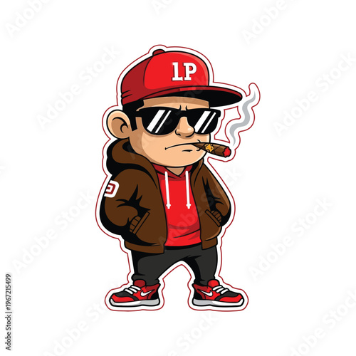 A cool young man smoking a cigar in a hoodie. sticker