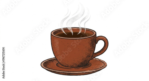 ​Hot Coffee Cup Vector with Grainy Vintage Texture on White Background