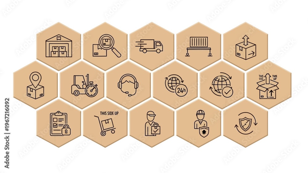 Naklejka premium A collection of cardboard logistics icons on a white background