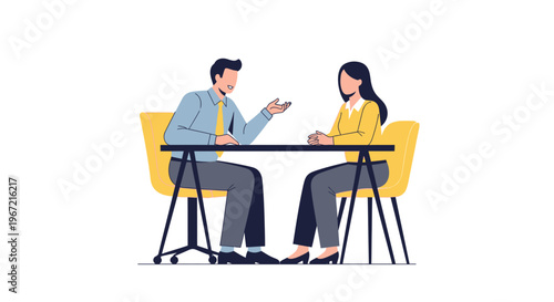 Business professionals in discussion at a table with communication concepts