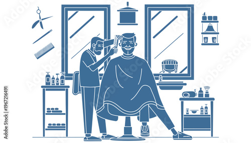 Barber vector illustration of a man getting a haircut in a shop