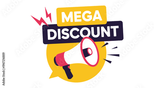 A mega discount illustration with a megaphone and speech bubble