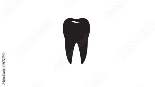 Tooth black silhouette icon with simple curves representing enamel and roots for dental care and oral hygiene concepts.